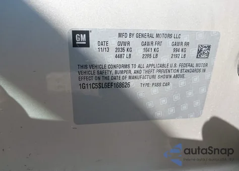 2014 Chevrolet Malibu 1Lt из США, поврежденный, VIN 1G11C5SL6EF168626